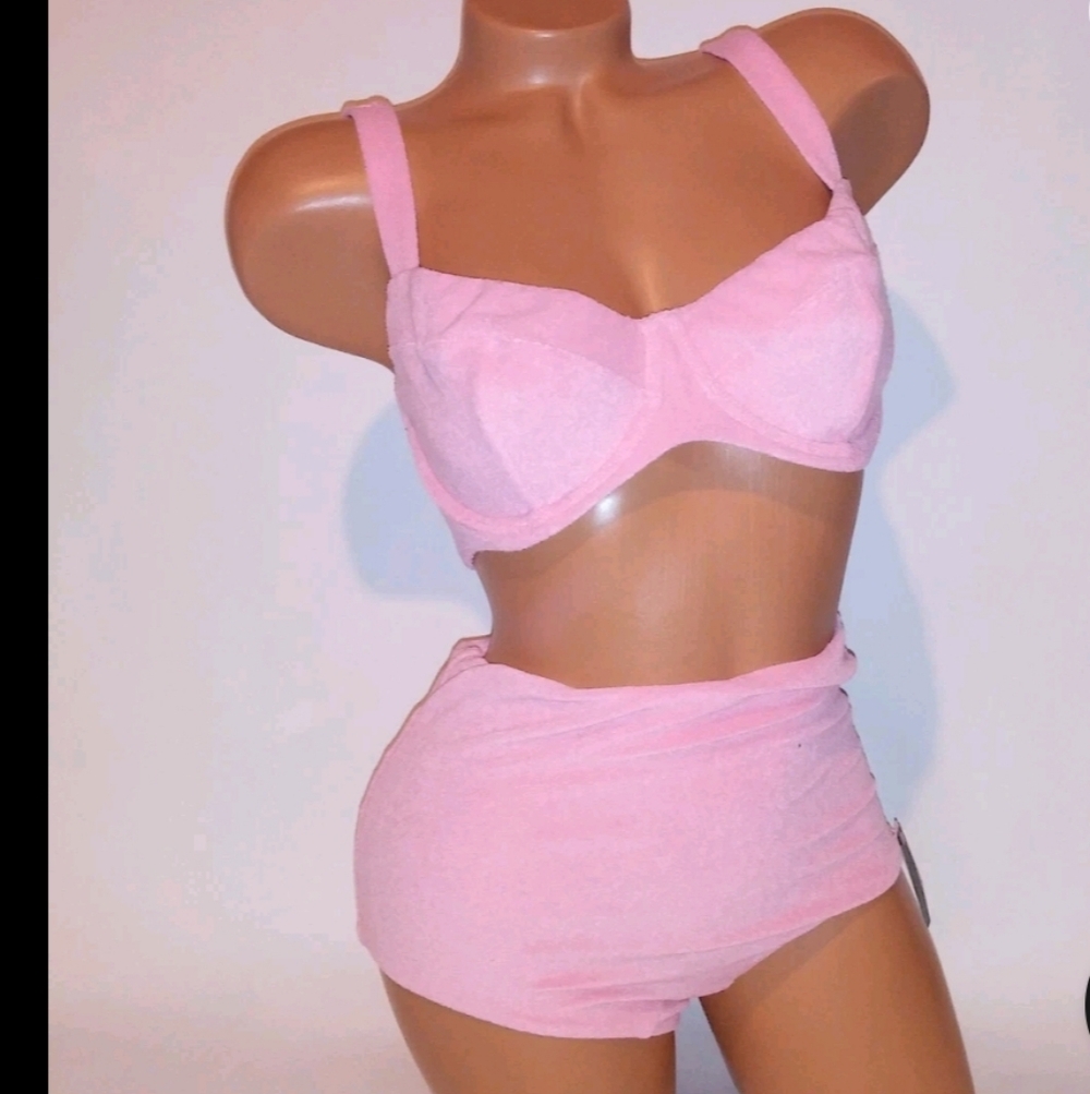 Victorias Secret Bikini Set Push Up Plush Terry Cloth Top 36DD & Bottom L